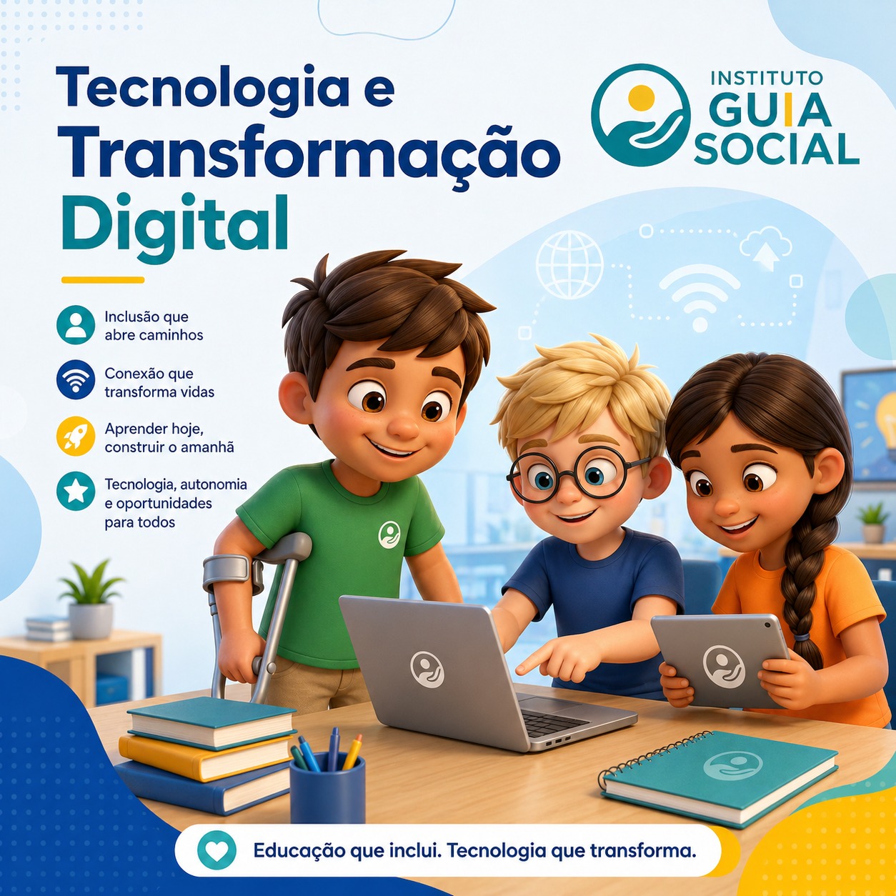 No Instituto Guia Social, tecnologia não é só acesso à internet.É uma ferramenta para abrir portas, fortalecer trajetórias e criar novas possibilidades para quem muitas vezes ficou longe dessas oportunidades.O eixo de Tecnologia e Transformação Digital nasce desse compromisso: aproximar crianças, adolescentes, jovens e comunidades do conhecimento digital de forma prática, inclusiva e conectada com a realidade dos territórios.Aqui, aprender a usar a tecnologia também é aprender a se comunicar melhor, buscar oportunidades, desenvolver autonomia e enxergar novos caminhos para o futuro.Porque inclusão digital de verdade não é apenas estar conectado.É ter condições de participar, criar, aprender e transformar a própria história.Educação que inclui. Tecnologia que transforma.#InstitutoGuiaSocial #TecnologiaETransformaçãoDigital #InclusãoDigital #Educação #TransformaçãoSocial #Juventude #territorios