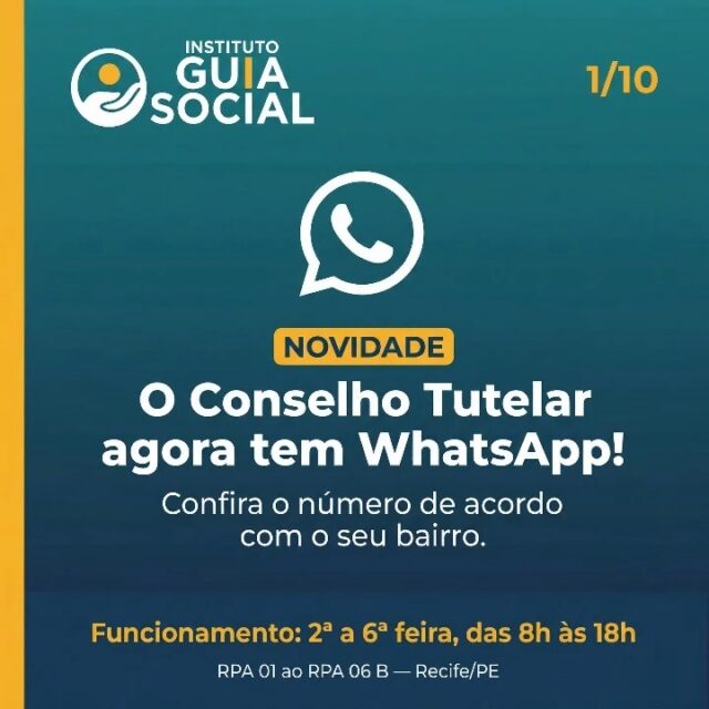 Você sabe qual é o número do Conselho Tutelar da sua região?Agora, o Recife conta com atendimento via WhatsApp por RPA, e a gente reuniu tudo em um só lugar para facilitar o acesso à informação.Salve este post, compartilhe e envie para quem pode precisar. Informação certa, na hora certa, também é cuidado e proteção.#InstitutoGuiaSocial #GuiaSocial #ConselhoTutelar #Recife #ProteçãoIntegral #DireitosDaCriançaEdoAdolescente