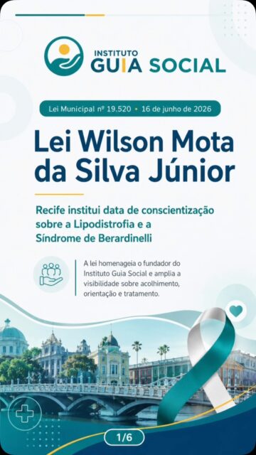 O Recife instituiu o Dia Municipal de Conscientização, Orientação e Tratamento da Lipodistrofia — Síndrome de Berardinelli, celebrado em 29 de abril.A Lei Municipal nº 19.520/2026, de autoria do vereador Samuel Salazar e sancionada pelo prefeito Victor Marques, leva o nome de Wilson Mota da Silva Júnior, fundador do grupo que deu origem ao Instituto Guia Social.A homenagem reconhece sua trajetória de acolhimento, mobilização comunitária e defesa da dignidade de pessoas vivendo com HIV e aids.Informação reduz preconceitos.
Acolhimento transforma vidas.
Direitos garantem dignidade.Instituto Guia Social
Cuidado, inclusão e transformação nos territórios.#InstitutoGuiaSocial #Recife #Lipodistrofia #SíndromeDeBerardinelli #WilsonMota SamuelSalazar SaúdePública DireitosHumanos